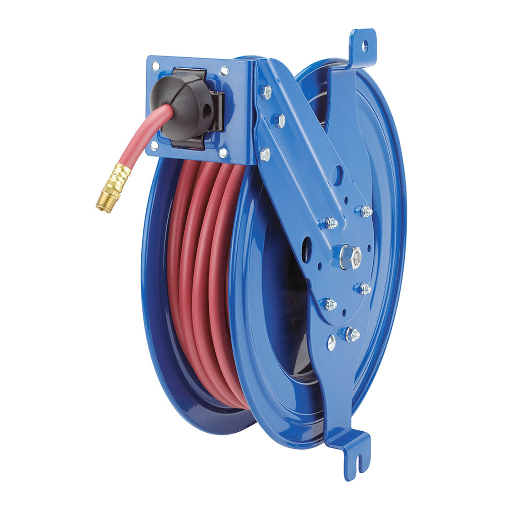 SG17L-H325 by Coxreels | SG Series | 4,000 PSI Side Mount Spring Driven Hose Reel with Guide Arm for Air & Water | 3/8" Hose ID, 3/8" FNPT Inlet | Steel | 25ft Capacity, Hose Not Included