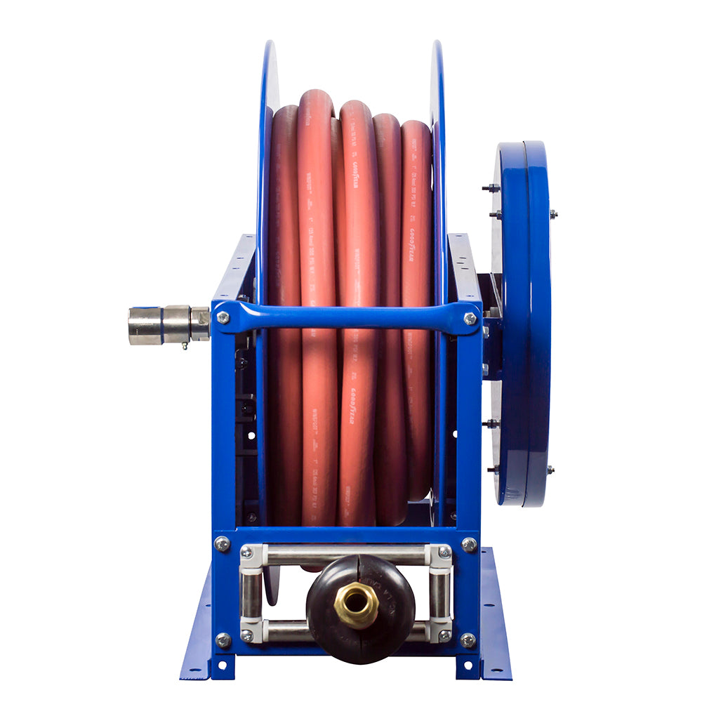 SMP-4100 by Coxreels | SP Series | 2,500 PSI Spring Driven Hose Reel | 1/2" Hose ID, 1/2" FNPT Inlet x 1/2" MNPT Hose End | Steel | 100ft Rubber Hose Included