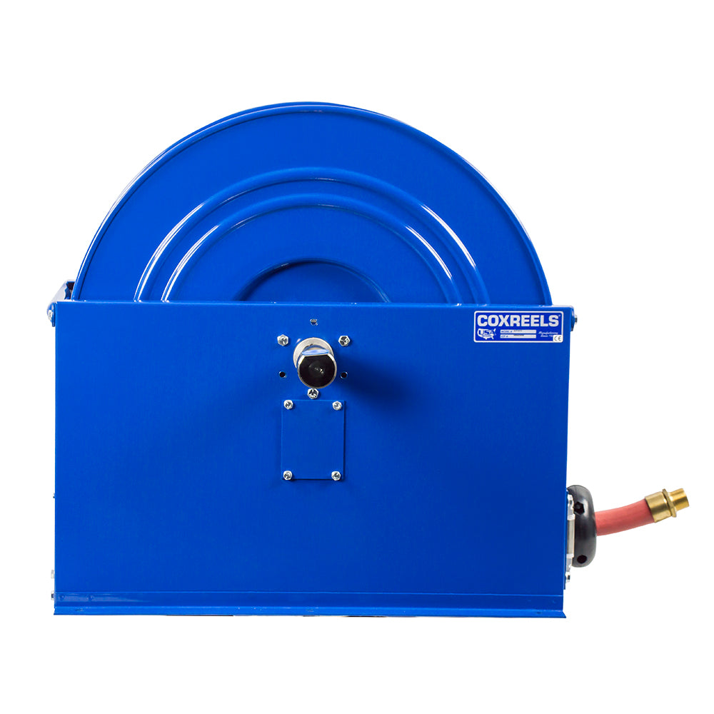 SMP-575 by Coxreels | SP Series | 1,500 PSI Spring Driven Hose Reel | 3/4" Hose ID, 3/4" FNPT Inlet x 3/4" MNPT Hose End | Steel | 75ft Rubber Hose Included