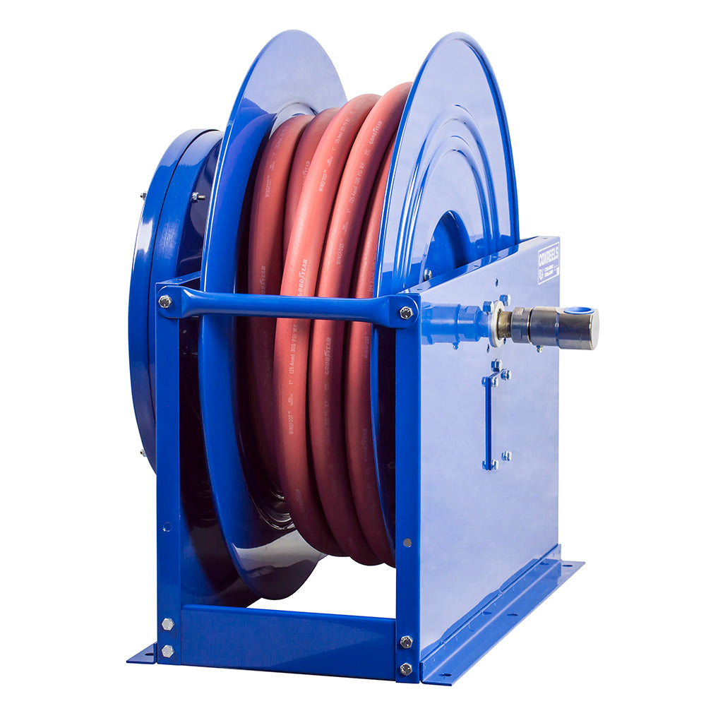 SMP-5100 by Coxreels | SP Series | 1,500 PSI Spring Driven Hose Reel | 3/4" Hose ID, 3/4" FNPT Inlet x 3/4" MNPT Hose End | Steel | 100ft Rubber Hose Included