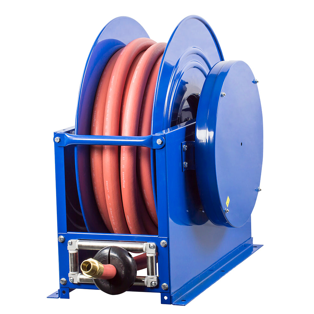SMP-5100 by Coxreels | SP Series | 1,500 PSI Spring Driven Hose Reel | 3/4" Hose ID, 3/4" FNPT Inlet x 3/4" MNPT Hose End | Steel | 100ft Rubber Hose Included