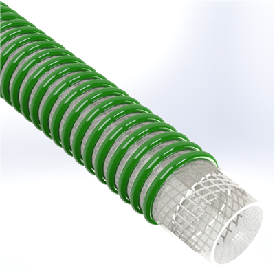 SPVC-TDG-3.0-100 by Texcel | SIGMA-TDG™ Series | Tank Drop Hose | 3" Hose ID | 65 PSI | 29 in/Hg Vacuum Rated | Clear w/ Green Spiral Yarn