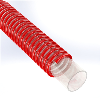 SPVC-VRH-4.0-100 by Texcel | SIGMA-VRH™ Series | Heavy-Duty Tank Drop Hose | 4" Hose ID | 11 PSI | 29 in/Hg Vacuum Rated | Clear w/ Red Spiral