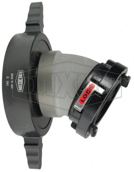 SFSA30-4050F-LH Dixon Aluminum 4" Storz x 5" Female NST(NH) 30 deg. Elbow Swivel Adapter (Long Handle)
