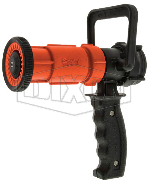 FNPSO150F-30 Dixon Polycarbonate Ball Shut-Off Nozzle with Detachable Nozzle Tip - 1-1/2" Female NST(NH) - 30 GPM - Orange
