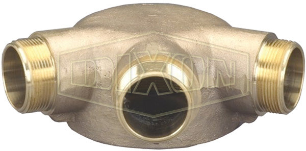 90FR3C6025F Dixon Cast Brass 90 deg. Three Way Male Outlet - Roof Connection - Bottom Outlet - 6" Female Pipe Inlet x Three 2-1/2" Male NST(NH) Outlets