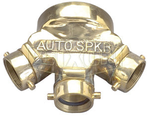 TCS6025F Dixon AutoSprinkler Cast Brass Straight Triple Clapper Siamese Connection - Back Outlet - 6" Female NPT Outlet x Three 2-1/2" Female NST(NH) Inlets