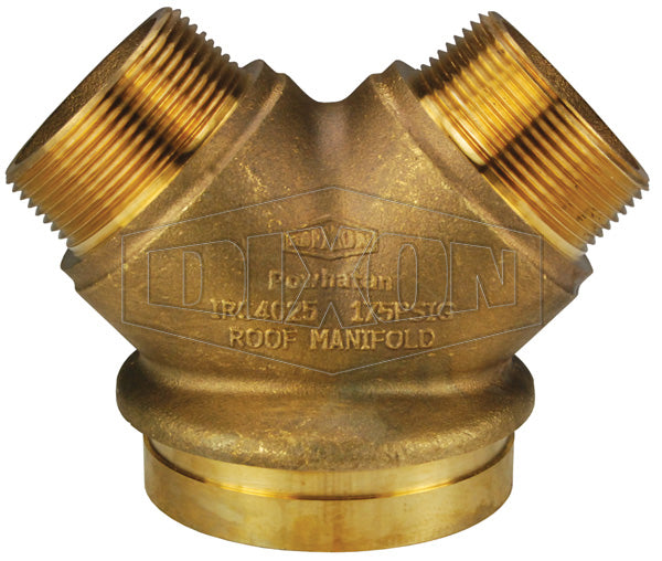 FRC6025 Dixon Cast Brass Straight Two Way Male Outlet - Roof Connection - Back Outlet - 6" Pipe Inlet x Two 2-1/2" NPT Male Outlets