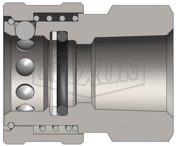 2VF2-SS-E by Dixon Valve | Hydraulic Quick Disconnect Coupling | V-Series | 1/4" Female NPTF x 1/4" MIL-C-51234 Unvalved | Socket | Nitrile Seal | 316 Stainless Steel