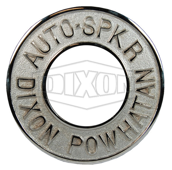 REP400AS-C Dixon Polished Chrome Plated Cast Brass Auto-Sprinkler Branded Round Identification Plate - 4" Pipe Size - 9-1/4" OD - 4-5/8" Hole Size