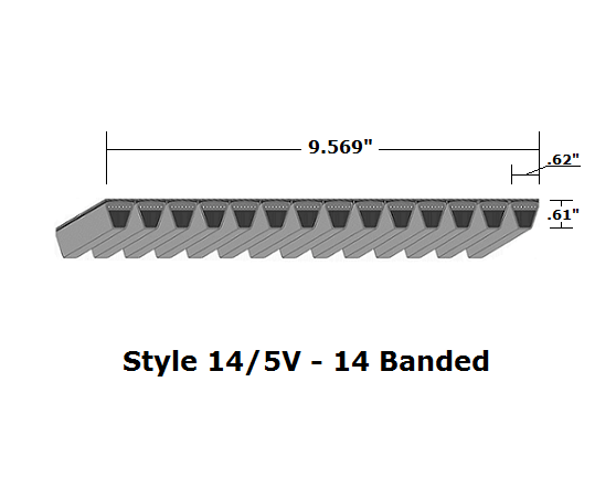 14/5V920 Wedge 14- Banded Wrapped V- Belt - 14/5V - 92" O. C. - Beltsmart