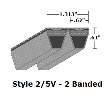 2/5V2120 Wedge 2- Banded Wrapped V- Belt - 2/5V - 212" O. C. - Beltsmart