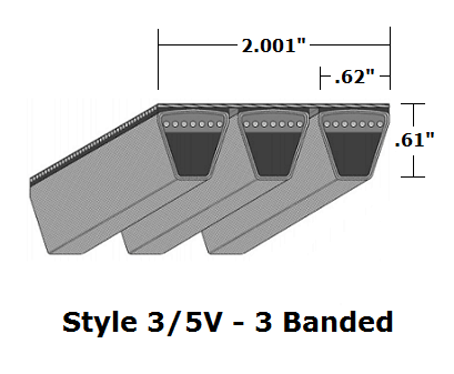 3/5V1700 Wedge 3- Banded Wrapped V- Belt - 3/5V - 170" O. C. - Beltsmart