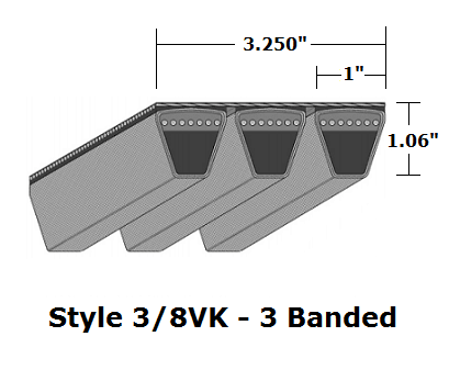 3/8VK3350 Wedge 3- Banded Kevlar V- Belt - 3/8VK - 335" O. C. - Beltsmart
