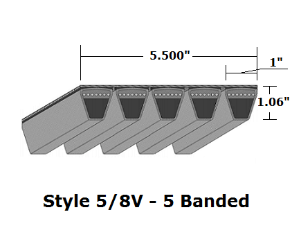 5/8V4500 by Bestorq | Wedge 5- Banded Wrapped V-Belt | 5/8V Section | 450" O.C.