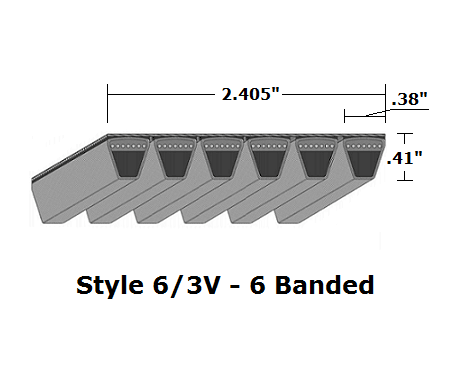 6/3V950 by Bestorq | Wedge 6- Banded Wrapped V-Belt | 6/3V Section | 95" O.C.