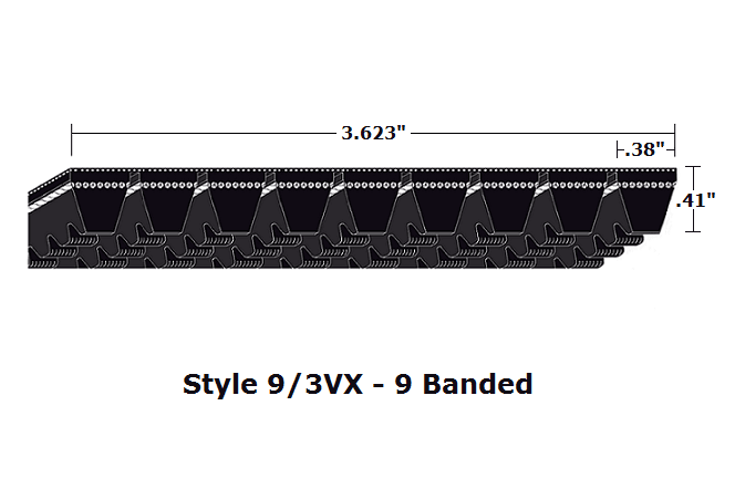 9/3VX500 by Bestorq | Wedge 9- Banded Cogged Cut Edge V-Belt | 9/3VX Section | 50" O.C.